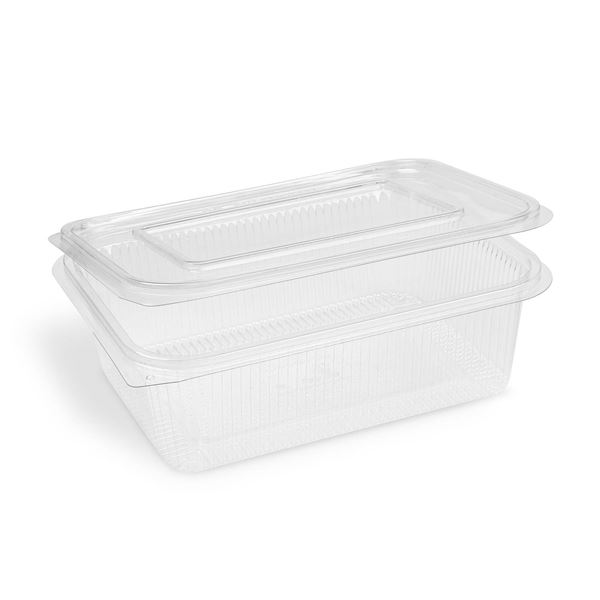 Miska (rPET) hranatá s viečkom 1500 ml - priehľadná (50 ks)