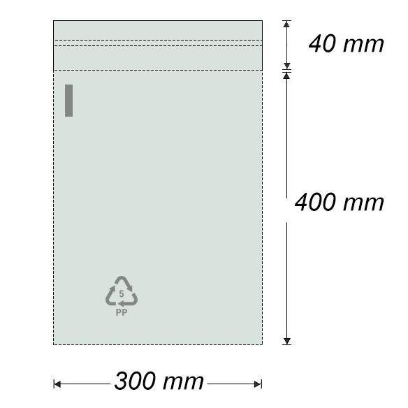 Vrecko polyprop. so samolep. chlopňou 300 x 400 mm + 40 mm (100 ks)