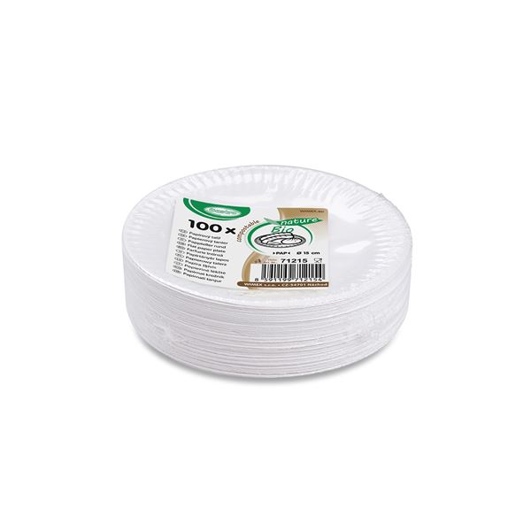 Papierový tanier plytký (PAP - FSC MIX) priemer 15 cm - biely (100 ks)